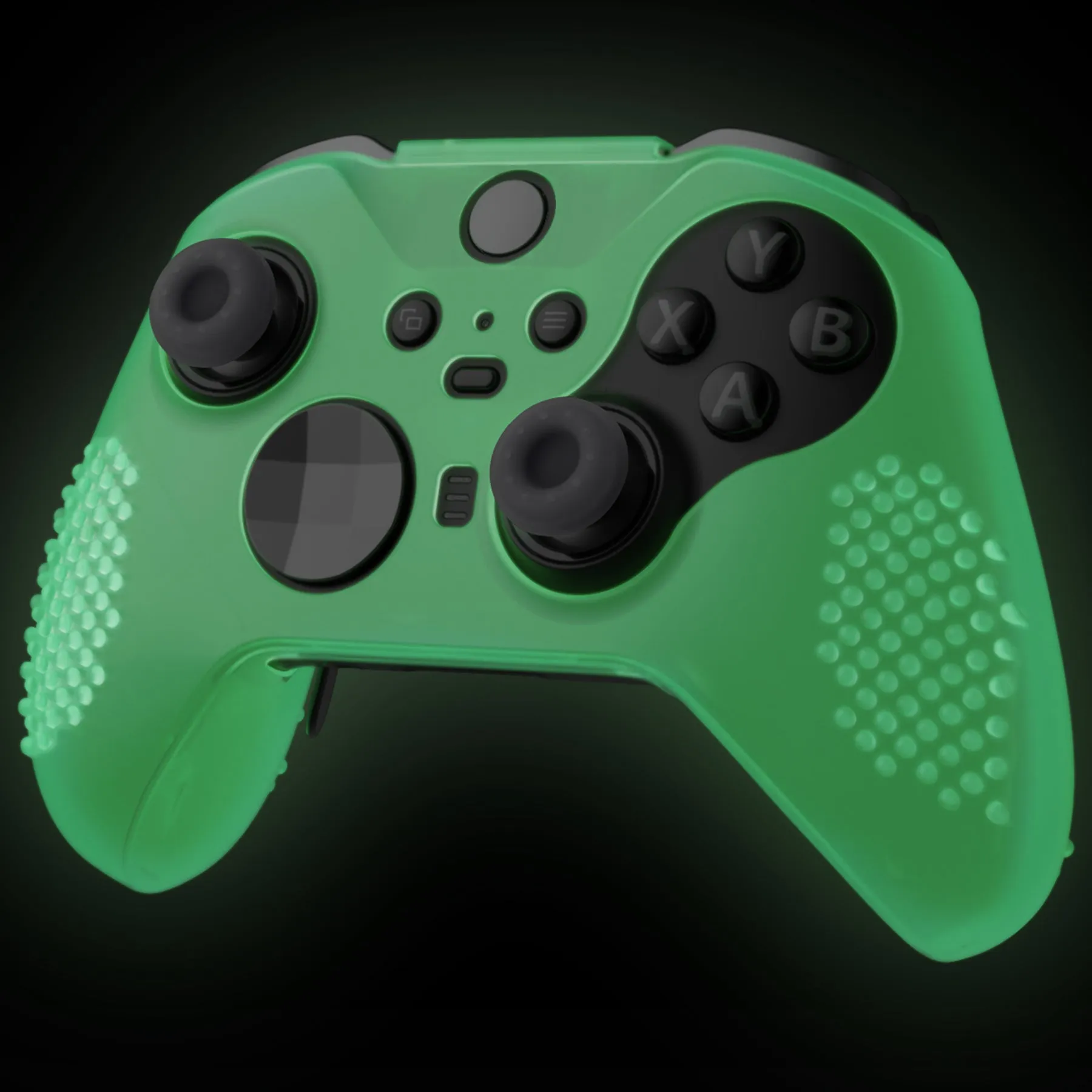 eXtremeRate PlayVital Glow in Dark - Green Soft Anti-Slip Silicone Cover Skins for Xbox One Elite Controller Series 2, Custom Protective Case for Xbox Elite Series 2 Core Controller with Thumb Grips Analog Caps - XBOWP0049GC