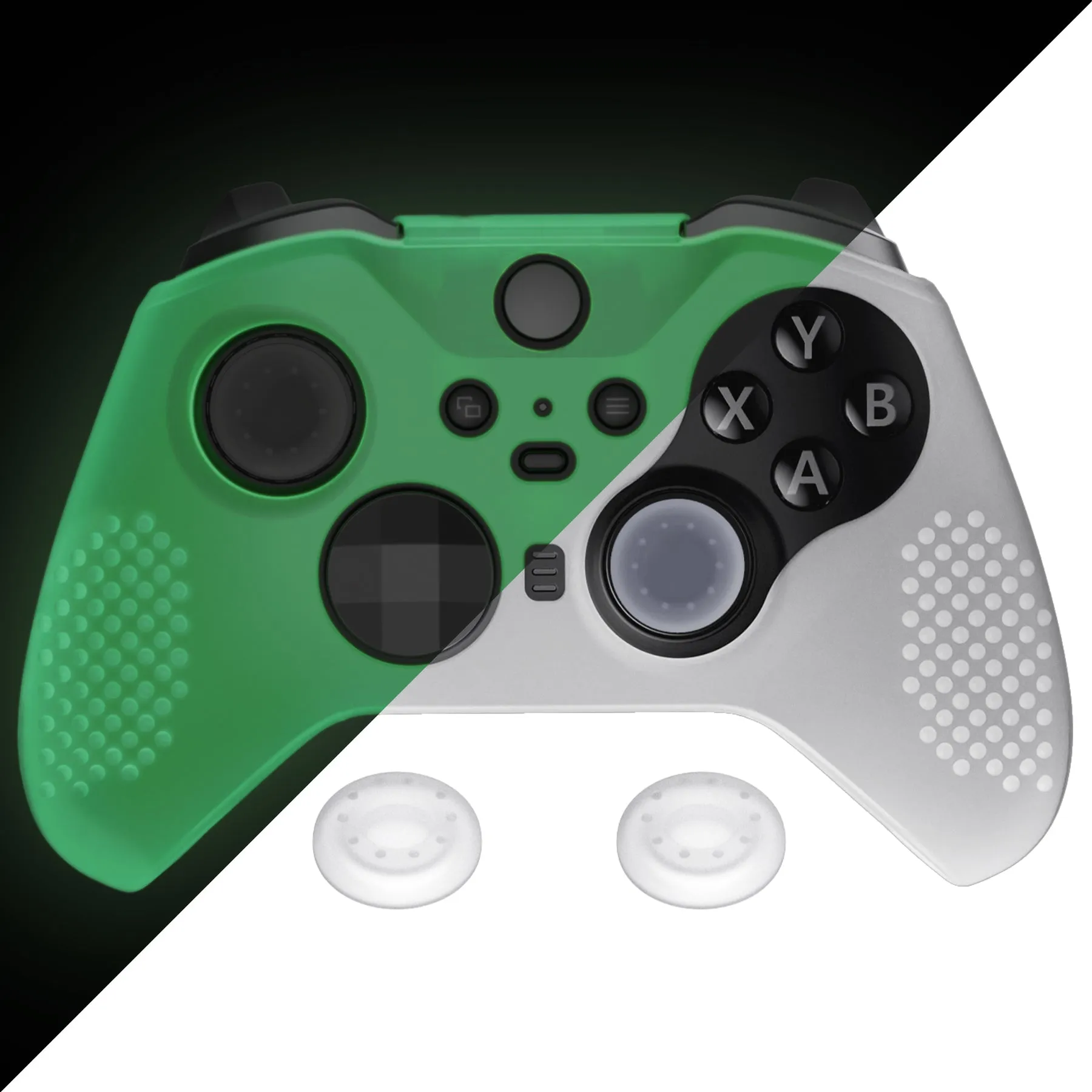 eXtremeRate PlayVital Glow in Dark - Green Soft Anti-Slip Silicone Cover Skins for Xbox One Elite Controller Series 2, Custom Protective Case for Xbox Elite Series 2 Core Controller with Thumb Grips Analog Caps - XBOWP0049GC