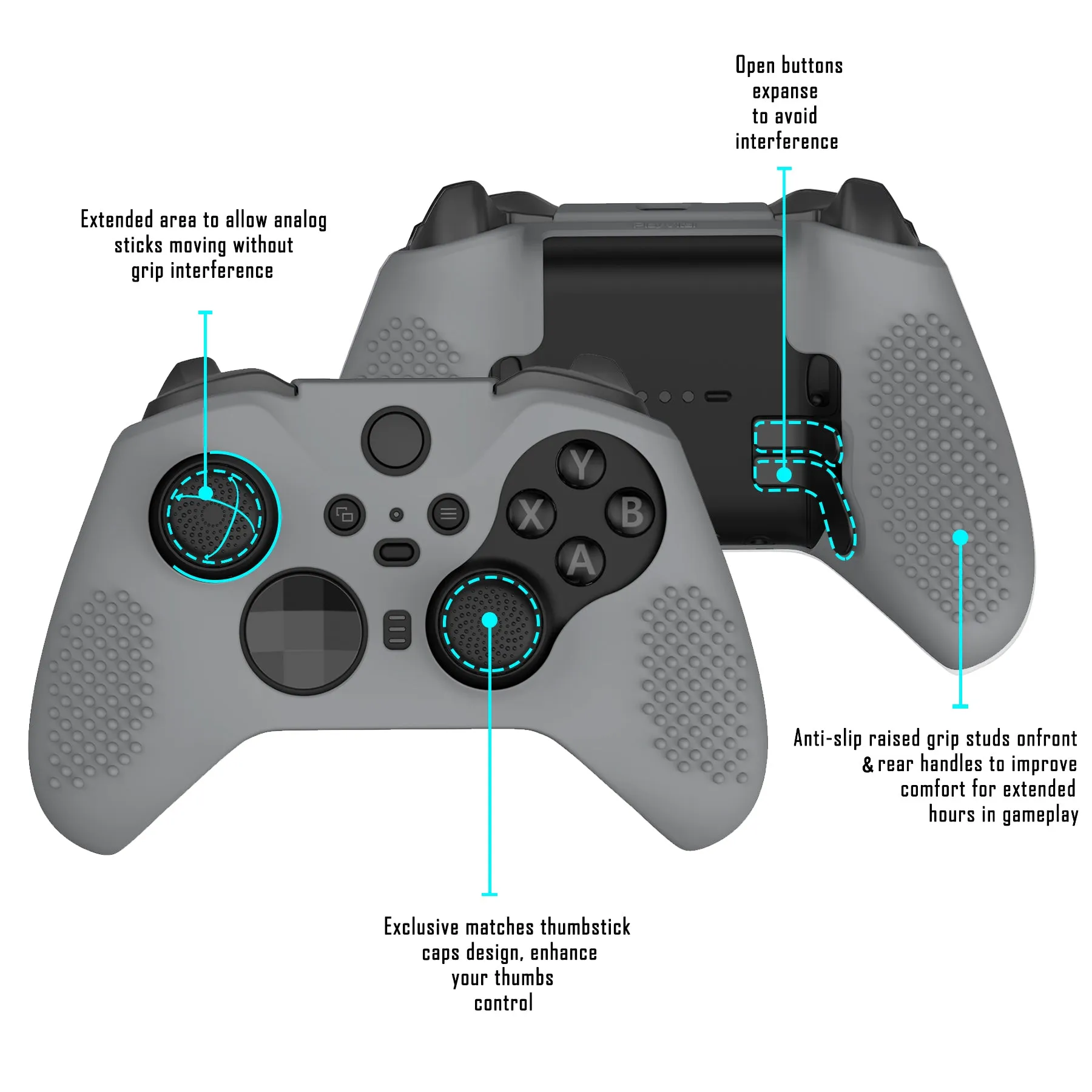 eXtremeRate PlayVital New Hope Gray Soft Anti-Slip Silicone Cover Skins, Controller Protective Case for New Xbox One Elite Series 2 (Model 1797 and Core Model 1797) with Thumb Grips Analog Caps - XBOWP0060GC