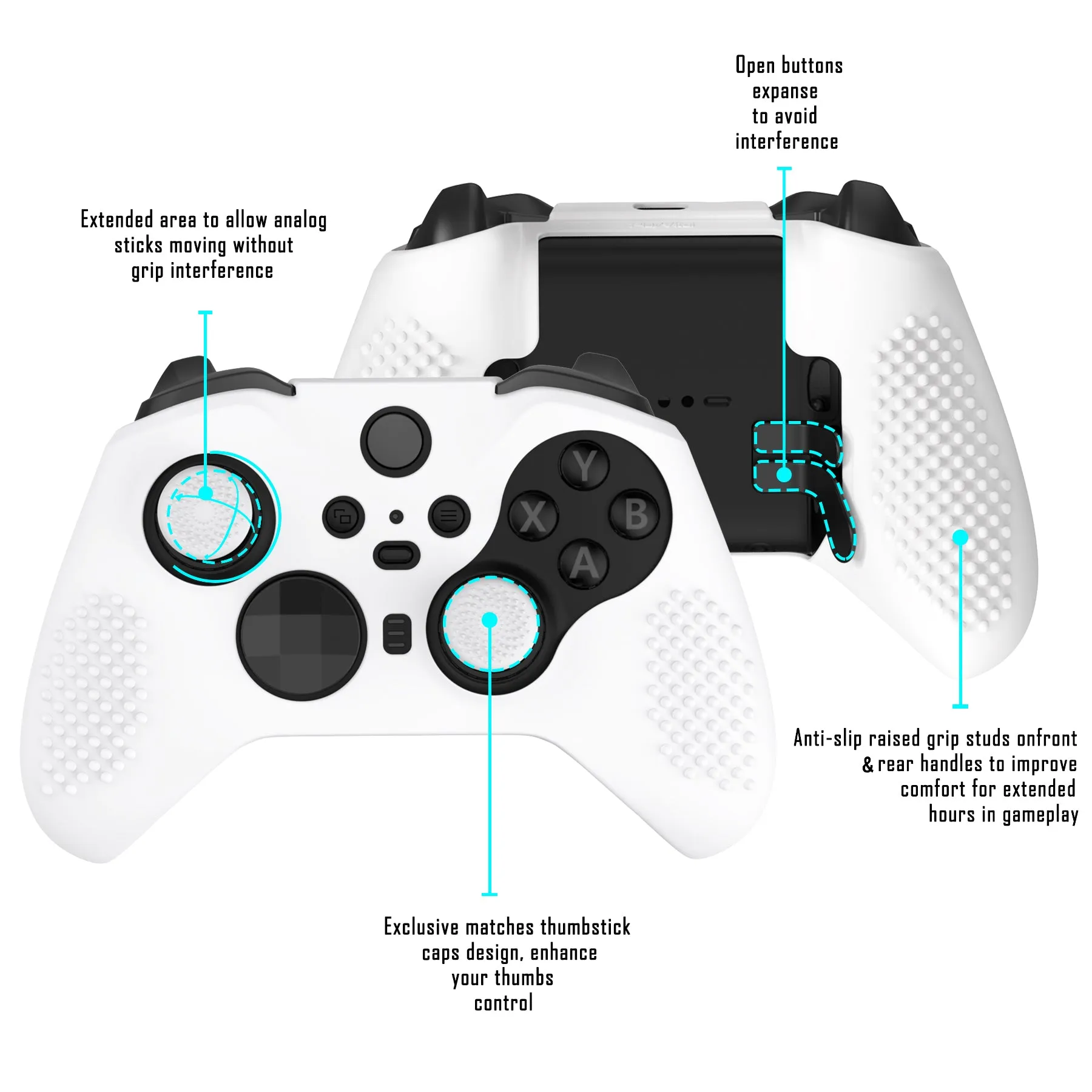 eXtremeRate PlayVital White Soft Anti-Slip Silicone Cover Skins, Controller Protective Case for New Xbox One Elite Series 2 (Model 1797 and Core Model 1797) with Thumb Grips Analog Caps - XBOWP0059GC