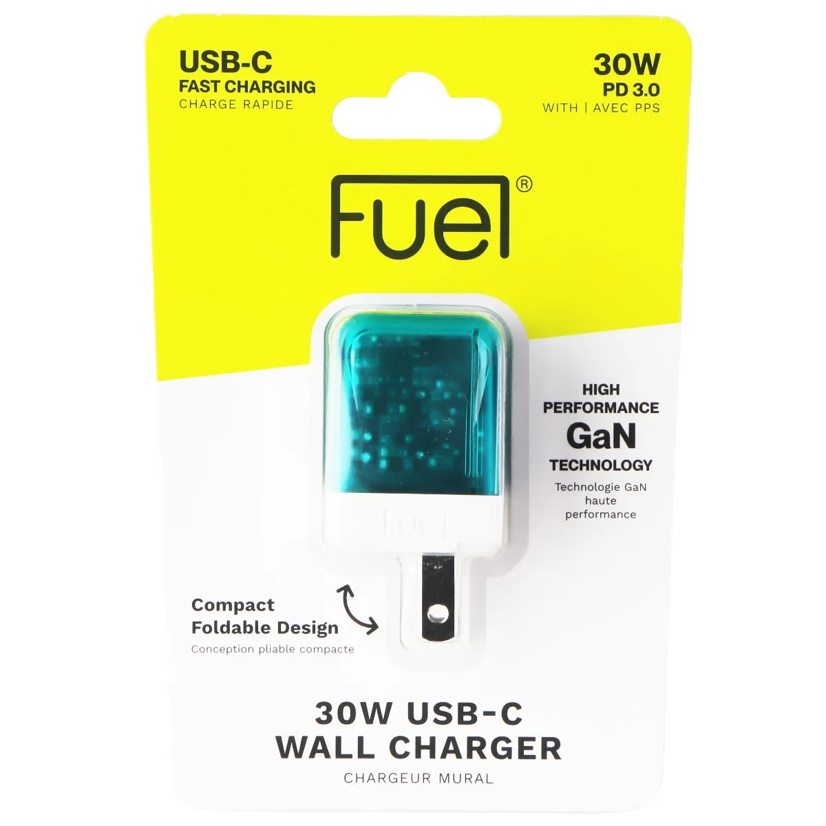 FUEL (30W) USB-C Fast Charging Translucent Wall Charger - Electric Blue