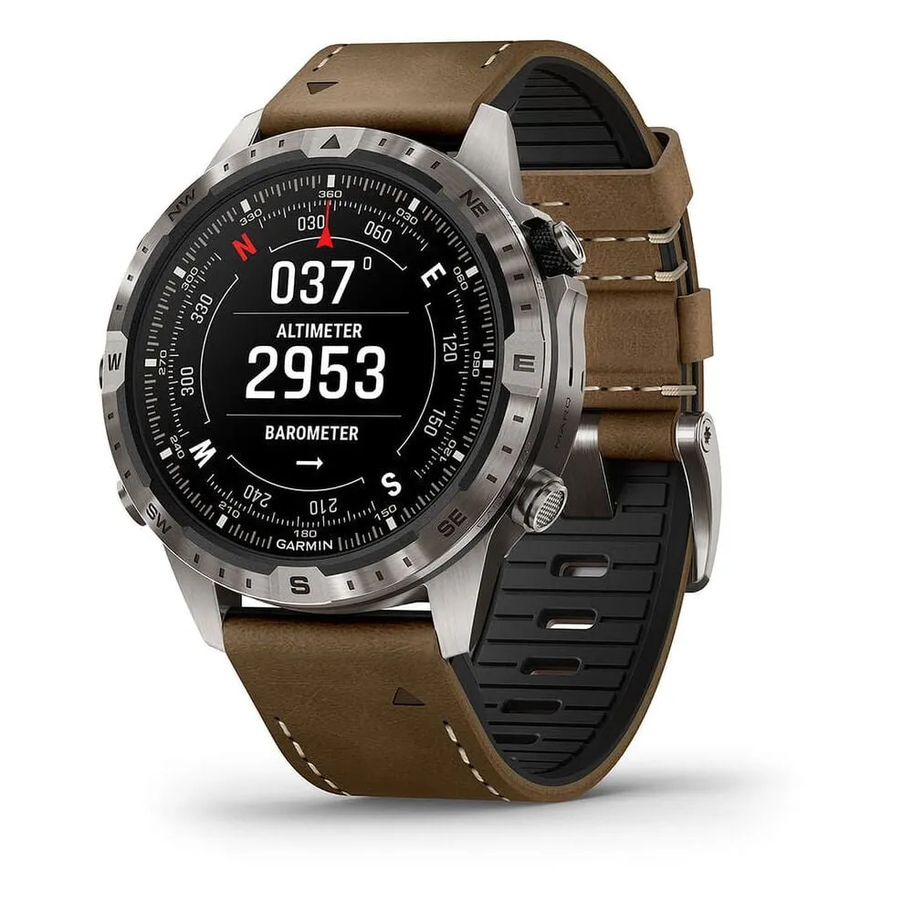 Garmin MARQ Adventurer Gen 2 - 46mm Titanium Case, Brown Hybrid Strap Watch