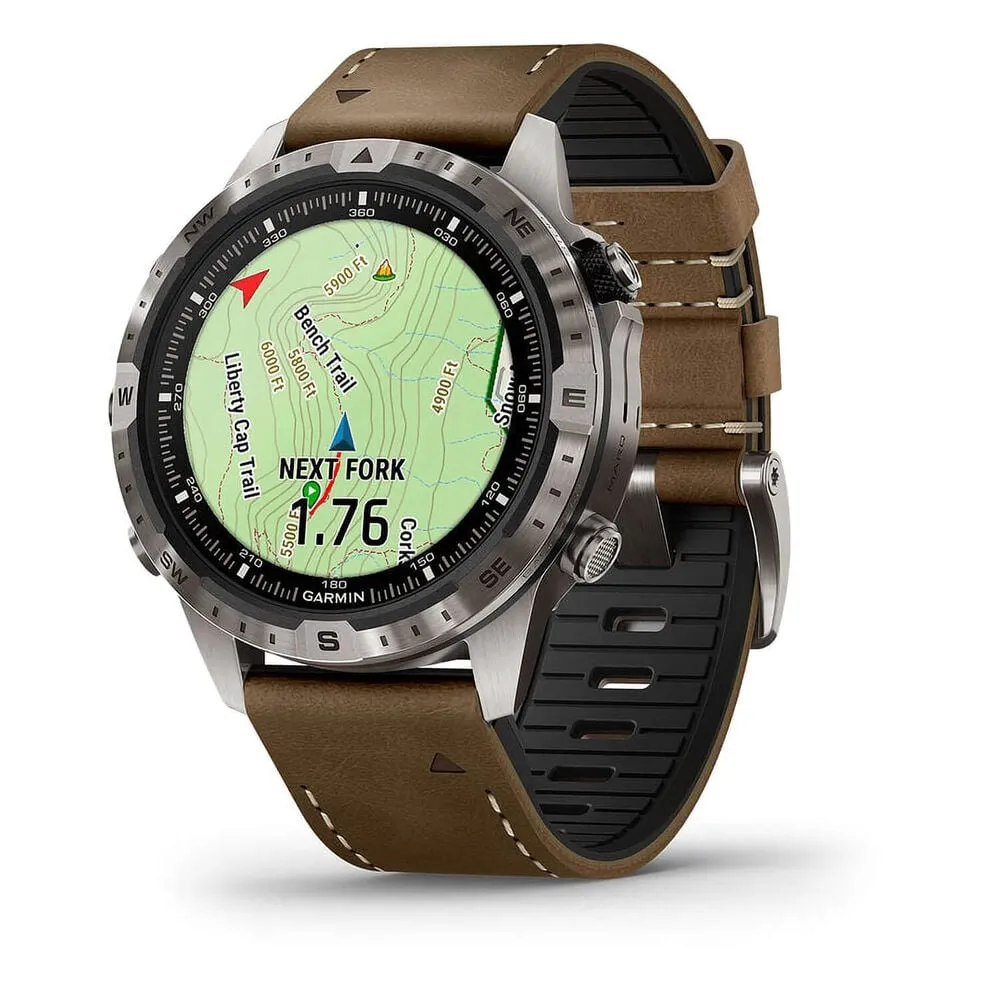 Garmin MARQ Adventurer Gen 2 - 46mm Titanium Case, Brown Hybrid Strap Watch