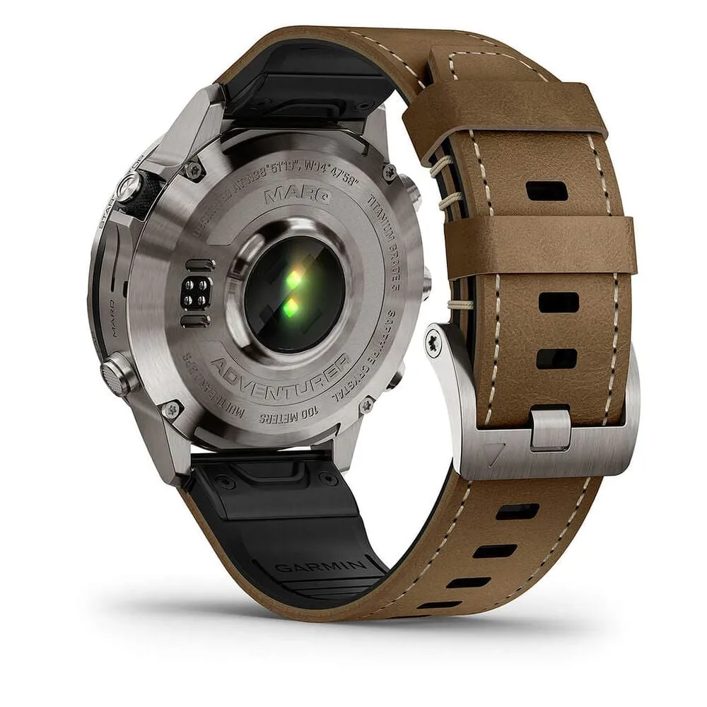 Garmin MARQ Adventurer Gen 2 - 46mm Titanium Case, Brown Hybrid Strap Watch