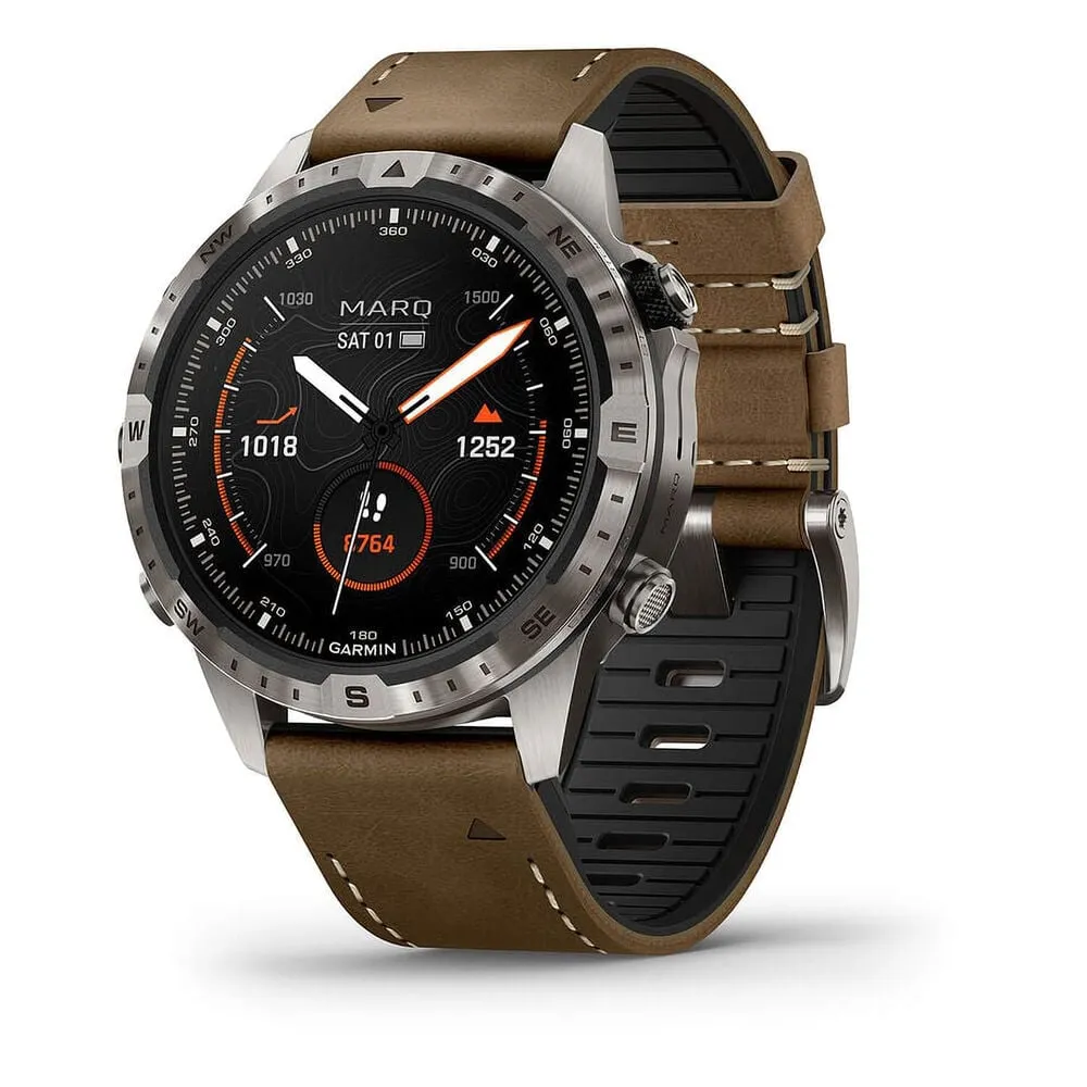 Garmin MARQ Adventurer Gen 2 - 46mm Titanium Case, Brown Hybrid Strap Watch