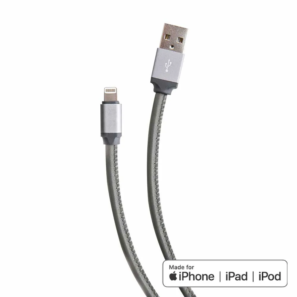 Genuine Leather Apple MFi Certified Lightning Cable for iPhones & iPads, 3-Ft