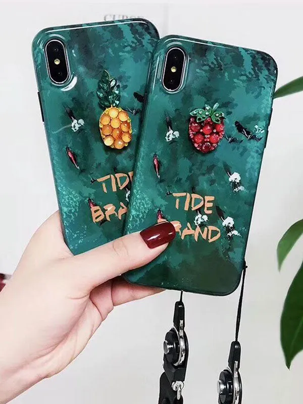 Green Strawberry Lanyard Phone Case