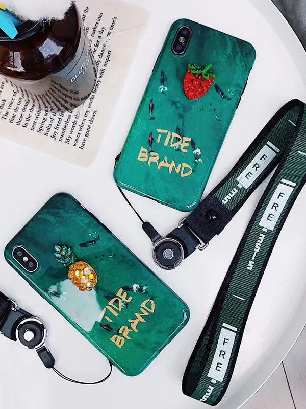 Green Strawberry Lanyard Phone Case