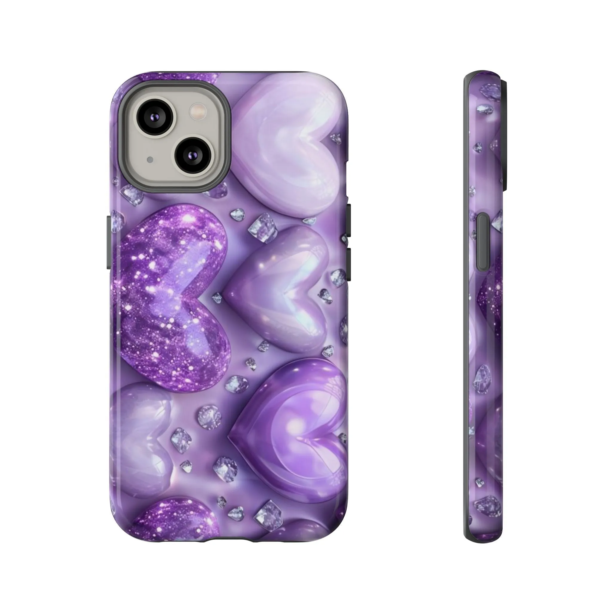 Heartfelt Phone Case,Purple Glitter Hearts, Cute Gift for Her, Valentines Day, Trendy Accessories, Protective Phone Cover