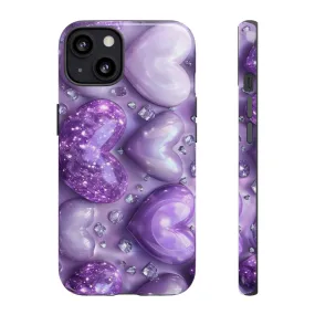 Heartfelt Phone Case,Purple Glitter Hearts, Cute Gift for Her, Valentines Day, Trendy Accessories, Protective Phone Cover