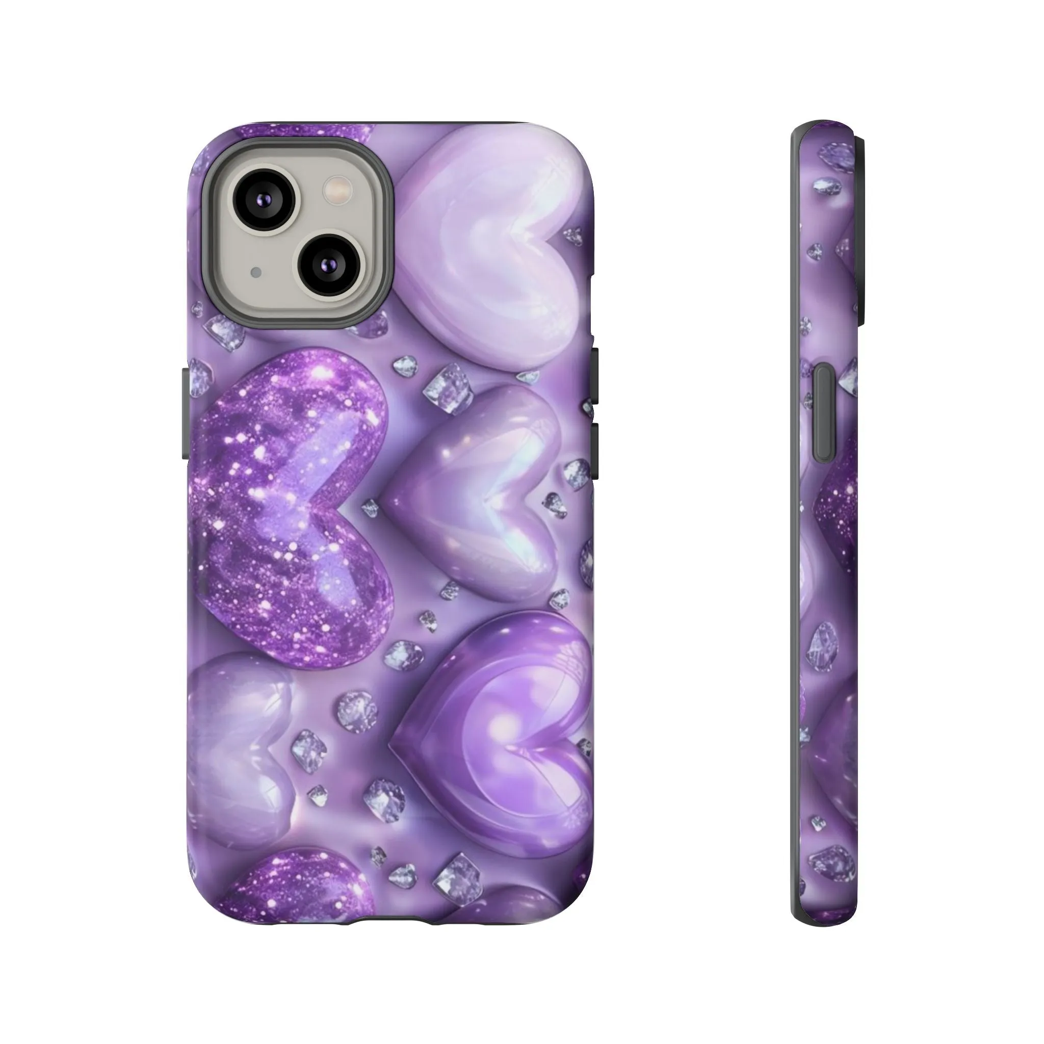 Heartfelt Phone Case,Purple Glitter Hearts, Cute Gift for Her, Valentines Day, Trendy Accessories, Protective Phone Cover