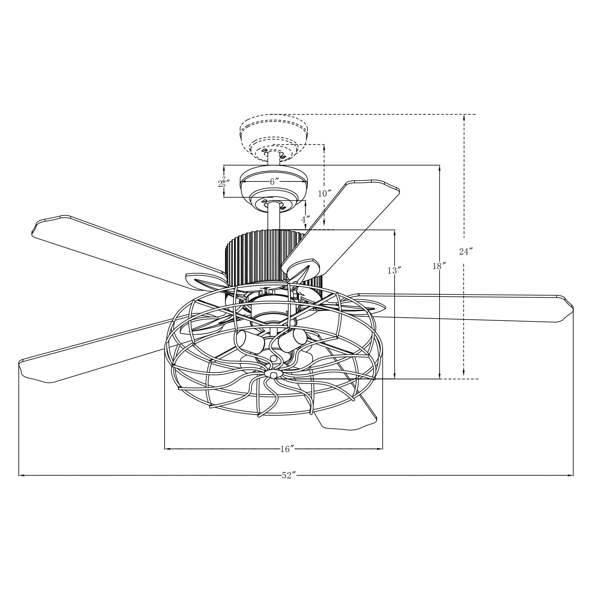 HELSTON 52 inch 5-Blade Smart Ceiling Fan with Light & Smart Wall Switch - Black/Dark Wood & Light Wood (Reversible Blades)