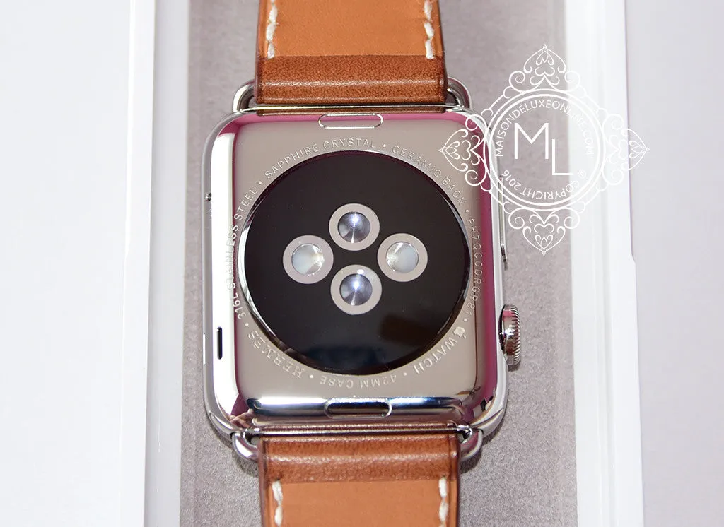 Hermes 42 mm Brown Fauve Barenia Apple Watch Cuff Bracelet