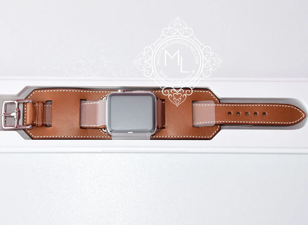 Hermes 42 mm Brown Fauve Barenia Apple Watch Cuff Bracelet