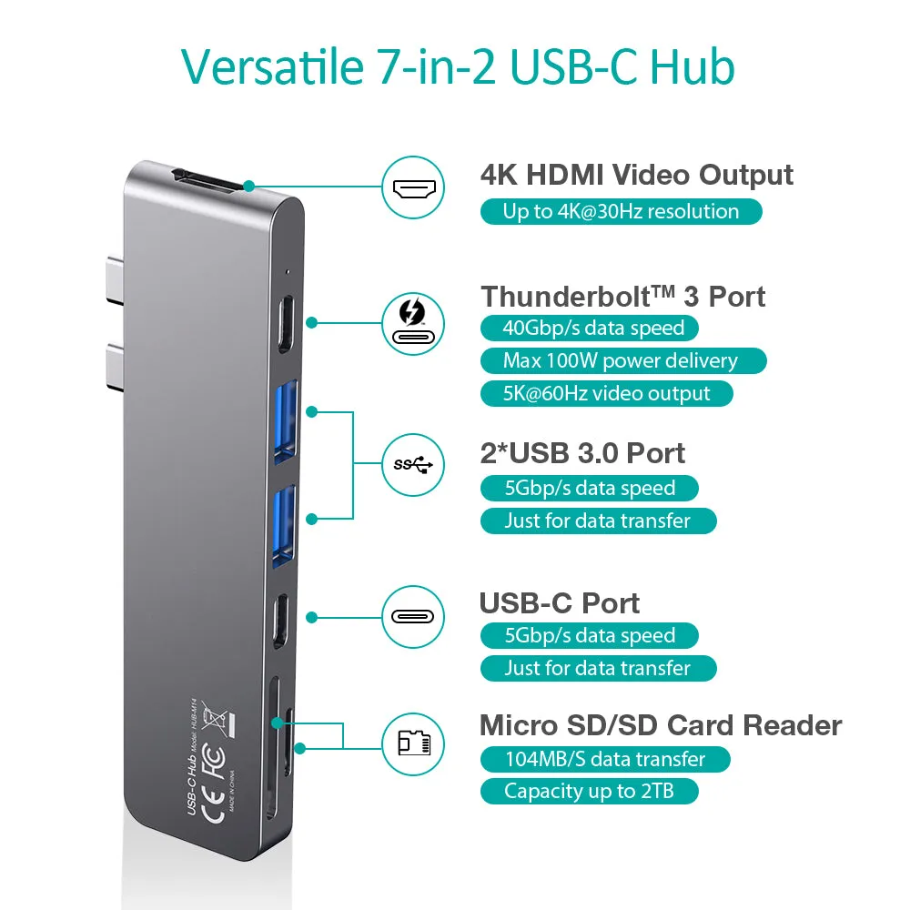 HUB-M14 Choetech 7-in-2 USB-C Multiport Adapter