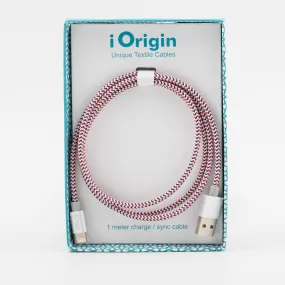 iOrigin Lighting to USB Textile Braided 1 Meter Cable - Apple Certified Quick Charge and Sync for iPhones / iPad / iPad Air / iPod  - Red