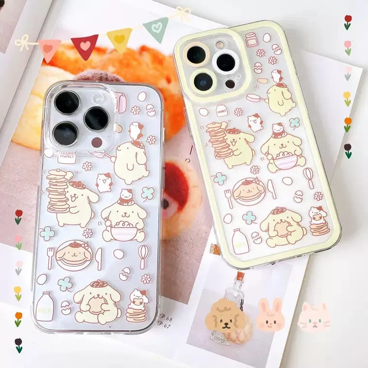 Japanese Cartoon Pompompurin & Pancake iPhone Case 7 8 PLUS SE2 XS XR X 11 12 13 14 15 Pro Promax mini SE3