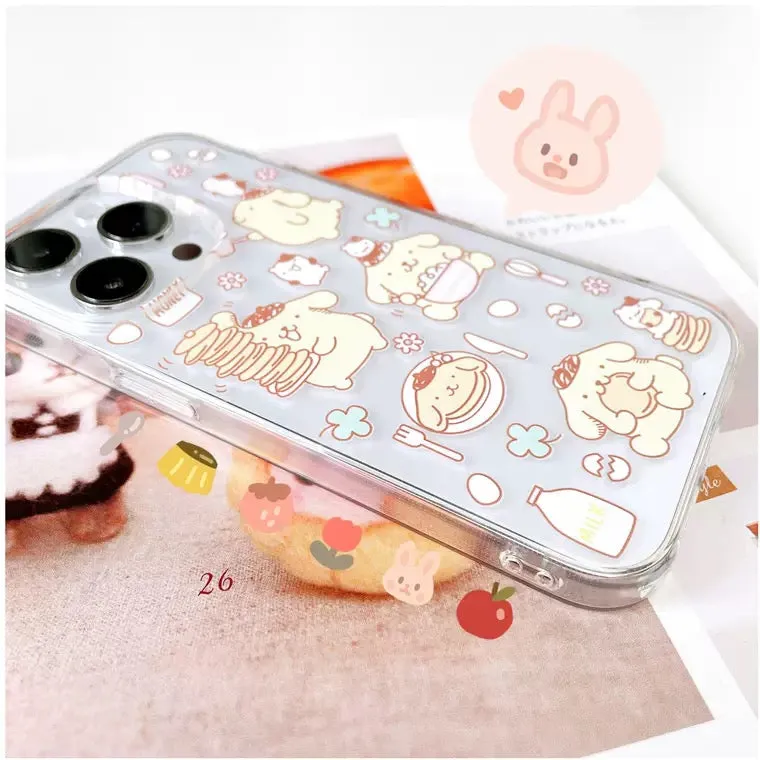 Japanese Cartoon Pompompurin & Pancake iPhone Case 7 8 PLUS SE2 XS XR X 11 12 13 14 15 Pro Promax mini SE3