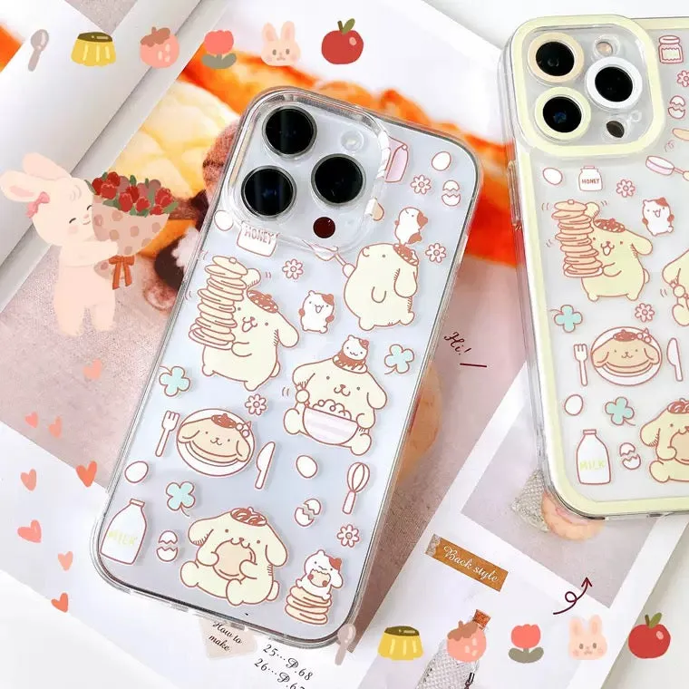 Japanese Cartoon Pompompurin & Pancake iPhone Case 7 8 PLUS SE2 XS XR X 11 12 13 14 15 Pro Promax mini SE3