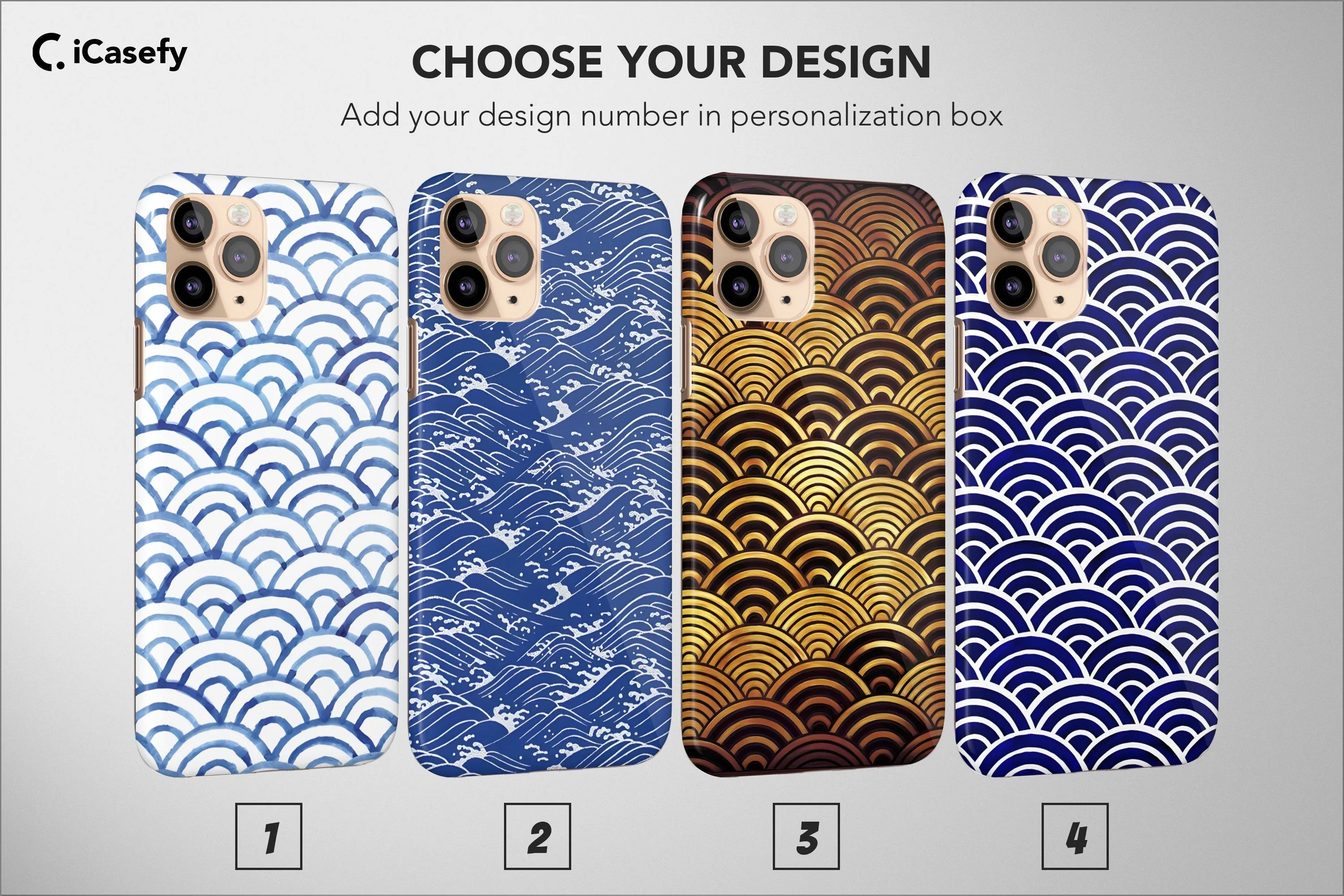 Japanese Seigaiha Wave Phone Case Blue Gold Cover