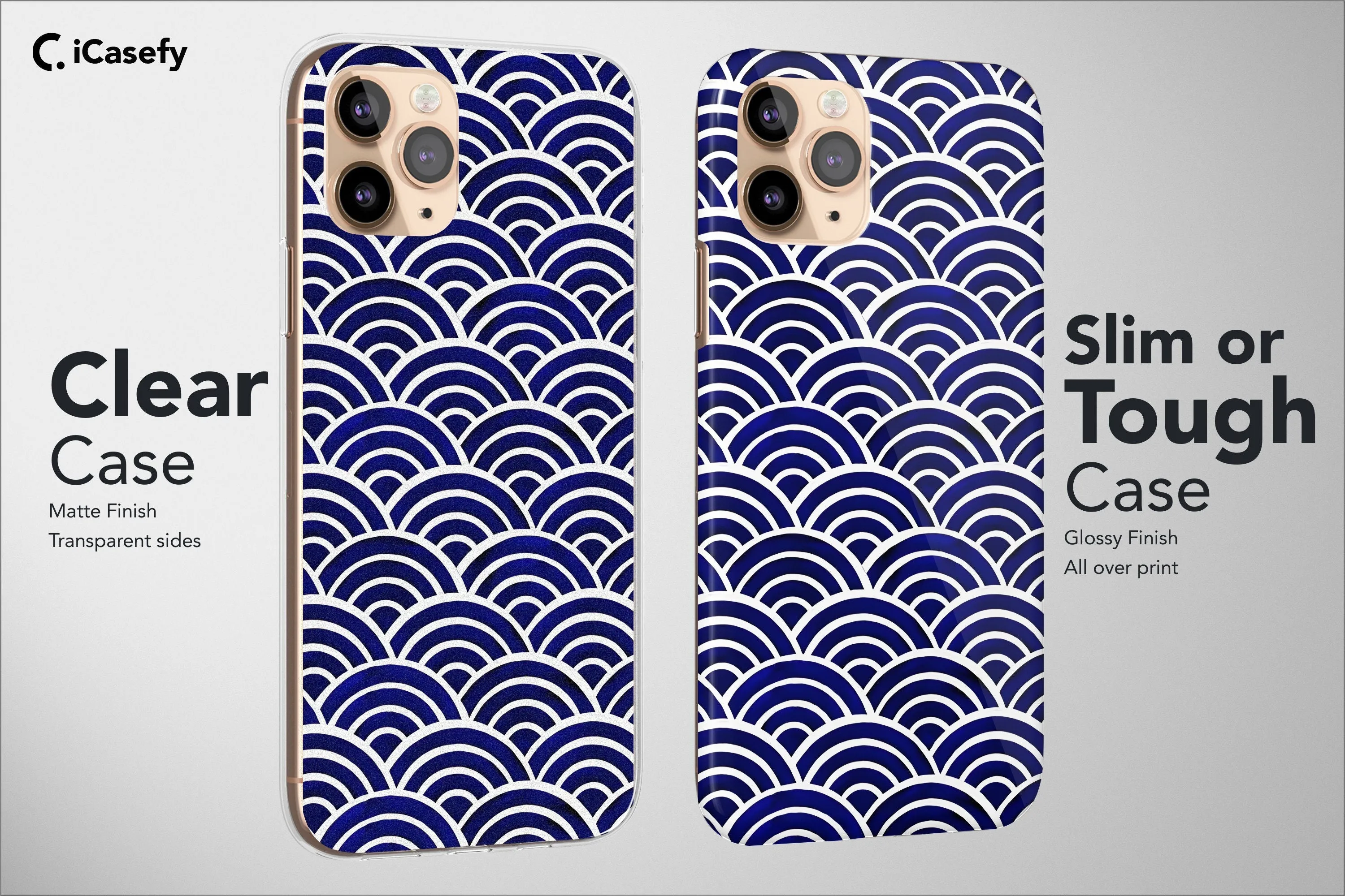 Japanese Seigaiha Wave Phone Case Blue Gold Cover