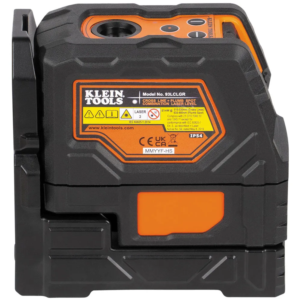 Klein 93LCLGR Rechargeable Self-Leveling Green Cross-Line Laser Level with Red Plumb