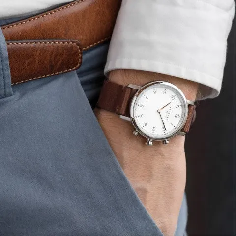 Kronaby Nord 38mm Hybrid Smartwatch - White, Dark Brown Leather