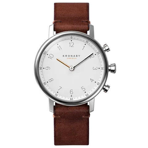 Kronaby Nord 38mm Hybrid Smartwatch - White, Dark Brown Leather