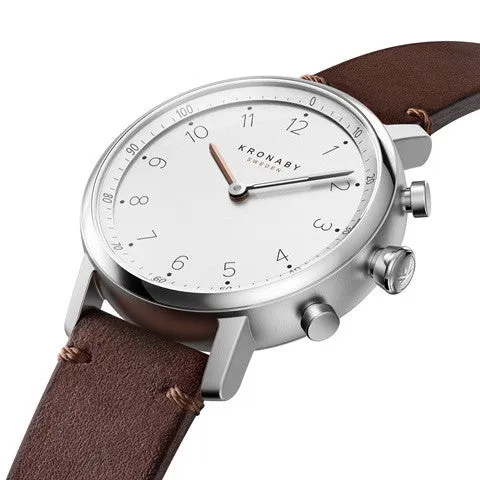 Kronaby Nord 38mm Hybrid Smartwatch - White, Dark Brown Leather