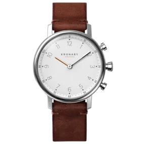 Kronaby Nord 38mm Hybrid Smartwatch - White, Dark Brown Leather