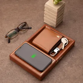 Leather Smart Valet Tray With Wireless Charging | Color: Tan, Cherry, Black & Brown