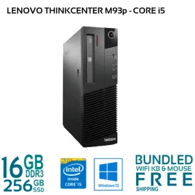 Lenovo ThinkCentre M93P (SFF) / Intel Quad Core i5-4570 (4th Gen) @ 3.6GHz / 16GB RAM / 256GB SSD (Solid State Drive) / Wi-Fi, Keyboard & Mouse / USB 3.0 / DisplayPort / VGA / Gigabit Ethernet / Windows 10 Pro - 1 Year Warranty - Small Form Factor Desktop