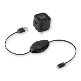 Lightning Wall Charger | Retractable Lightning Charging Cable | 2.4A Wall Charger | Black