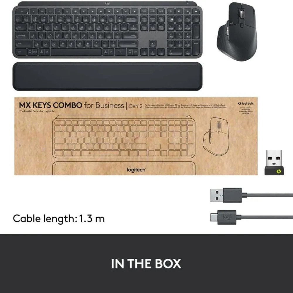 Logitech MX Keys Wireless Keyboard and Optical Mouse Combo For Business Generation 2 with 8000 DPI Darkfield Sensor, Full Sized 108 Key Layout, and Logi Bolt and Bluetooth Connectivity for PC and Laptop Computers - Graphite