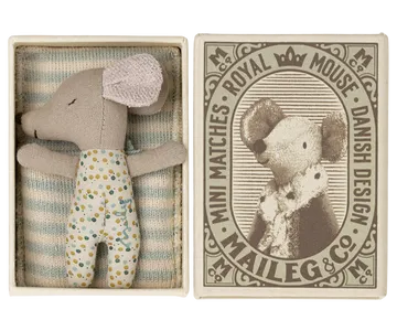 Maileg Sleepy/ Wakey Baby Mouse in matchbox - Blue (NEW 2022)