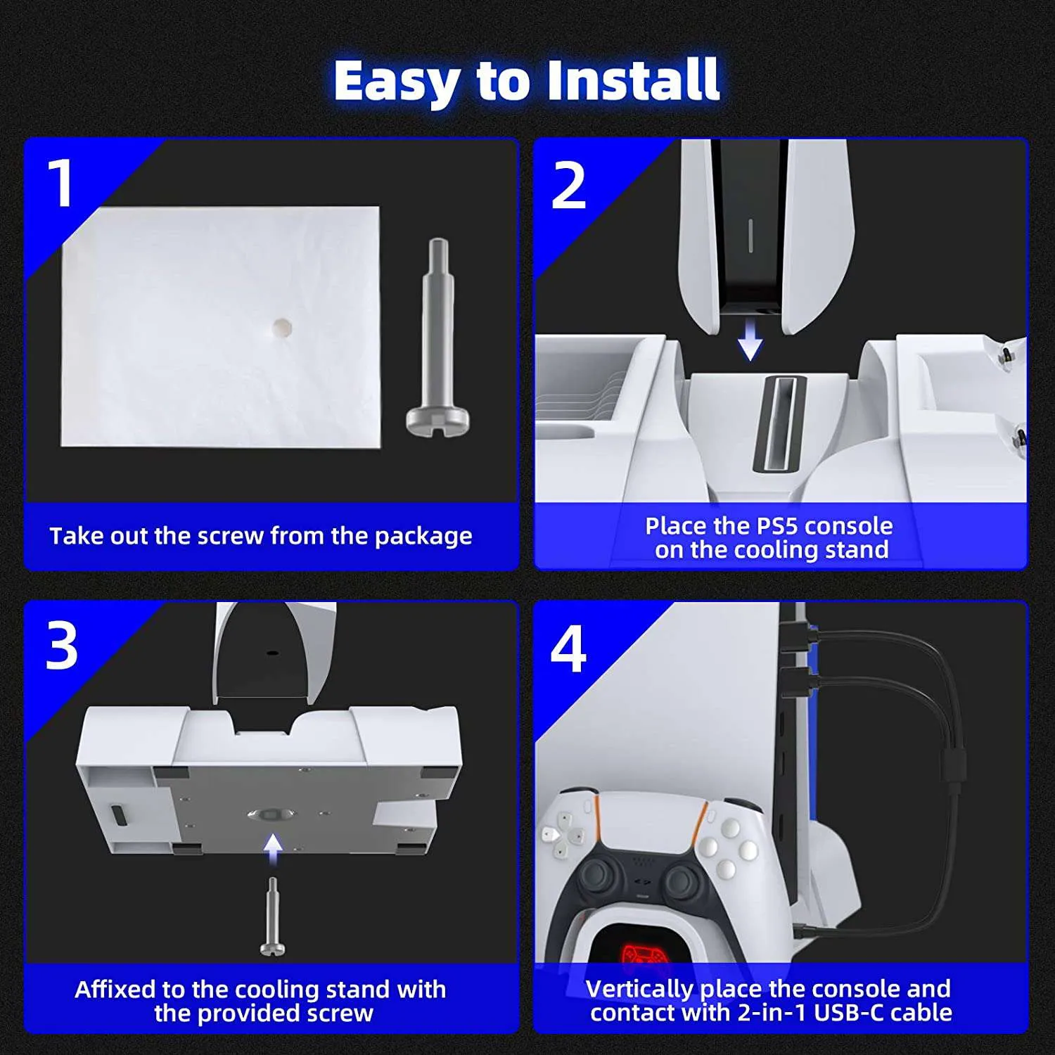 NexiGo PS5 Cooling Stand with 2-in-1 Type-C Cable