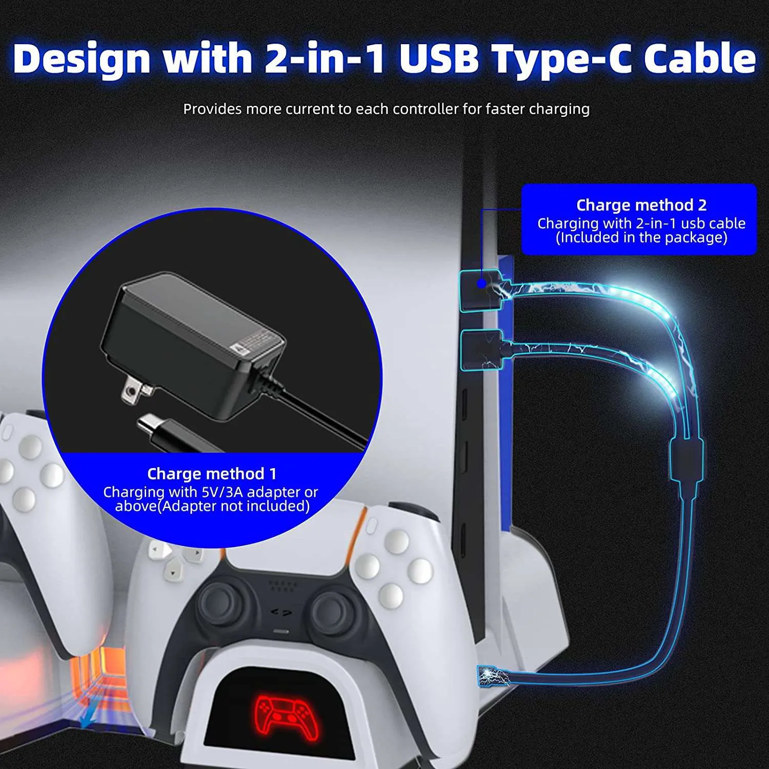 NexiGo PS5 Cooling Stand with 2-in-1 Type-C Cable