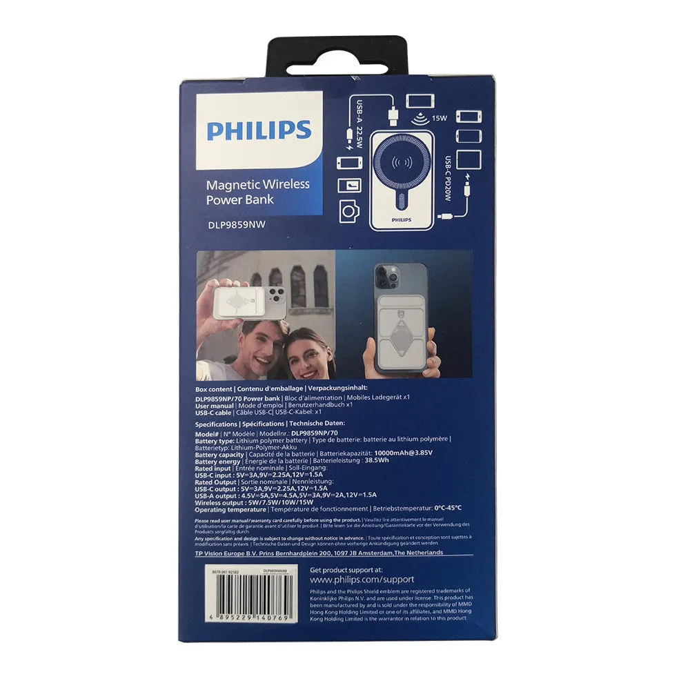 Philips 15W Magnetic Wireless Power Bank 10000mAh Powerbank with Battery Display USB Type C for iP 15/14 DLP9859N