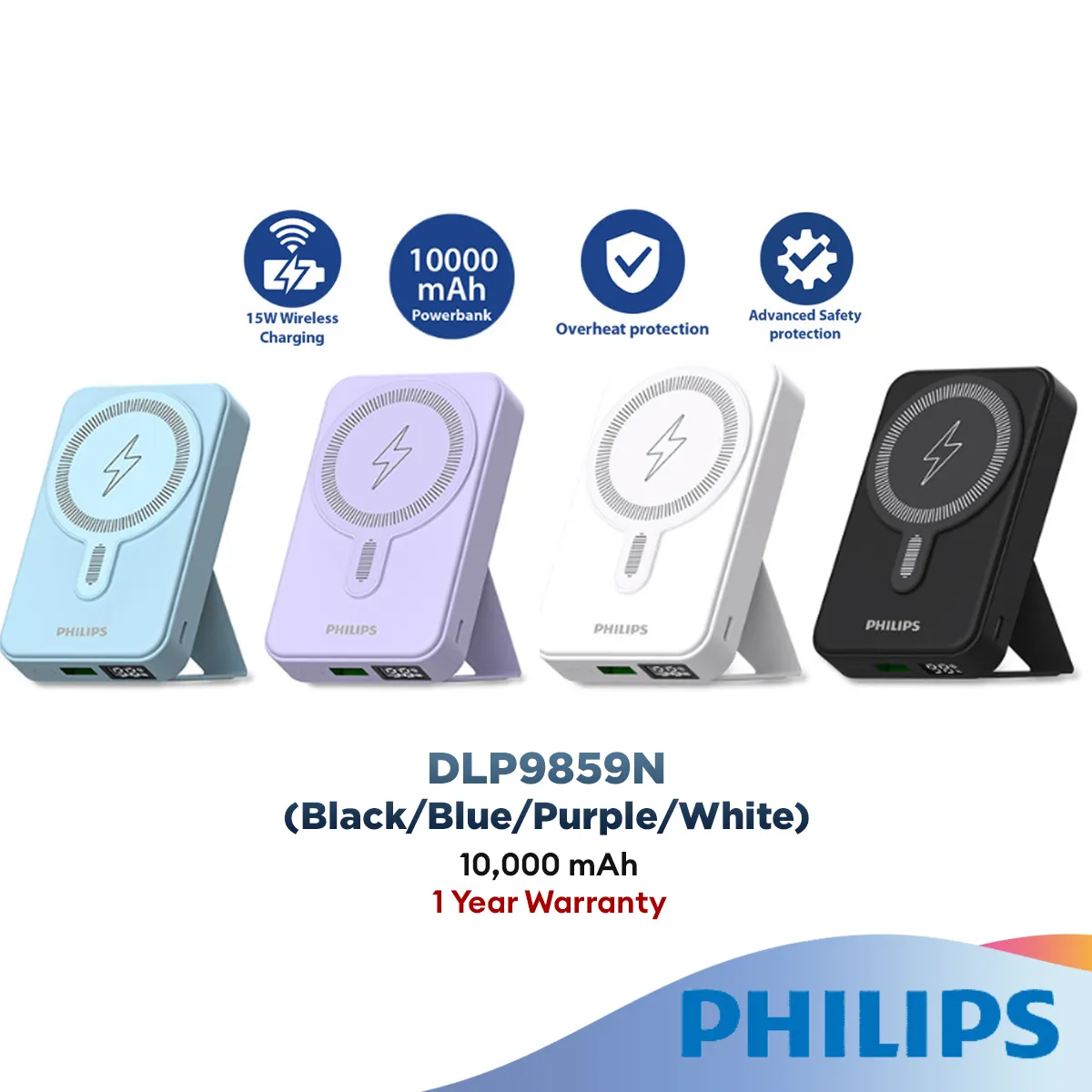 Philips 15W Magnetic Wireless Power Bank 10000mAh Powerbank with Battery Display USB Type C for iP 15/14 DLP9859N