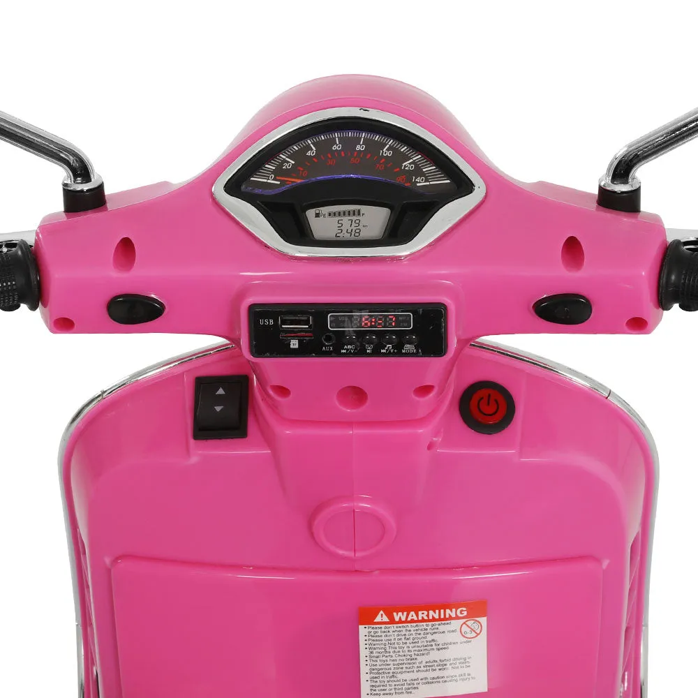 Pink Vespa Kids Electric Ride On Motorbike with Horn, Music