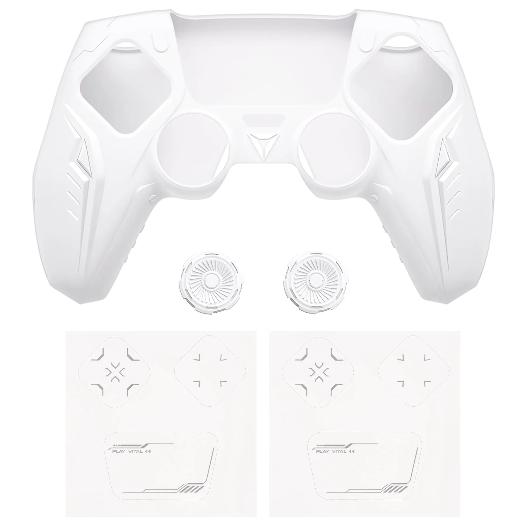 PlayVital Futuristic CyberMech Design Silicone Grip Skin with Thumb Grips for PS5 Wireless Controller, Compatible with PS5 Official Charging Dock - White - CHXPFP002