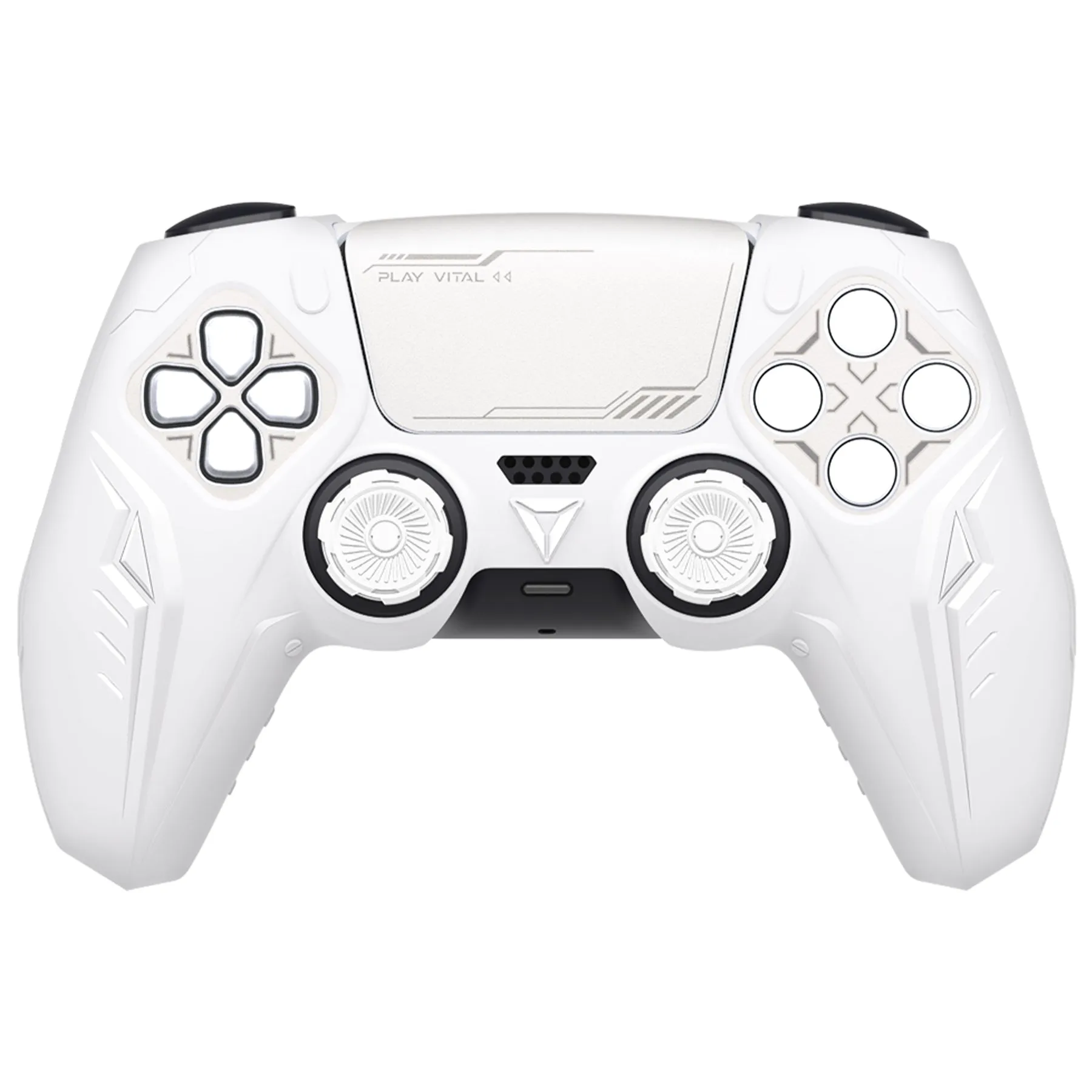 PlayVital Futuristic CyberMech Design Silicone Grip Skin with Thumb Grips for PS5 Wireless Controller, Compatible with PS5 Official Charging Dock - White - CHXPFP002