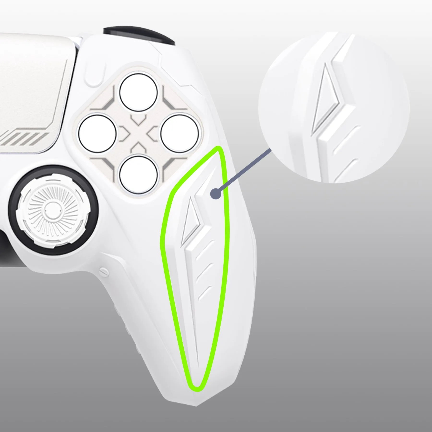 PlayVital Futuristic CyberMech Design Silicone Grip Skin with Thumb Grips for PS5 Wireless Controller, Compatible with PS5 Official Charging Dock - White - CHXPFP002