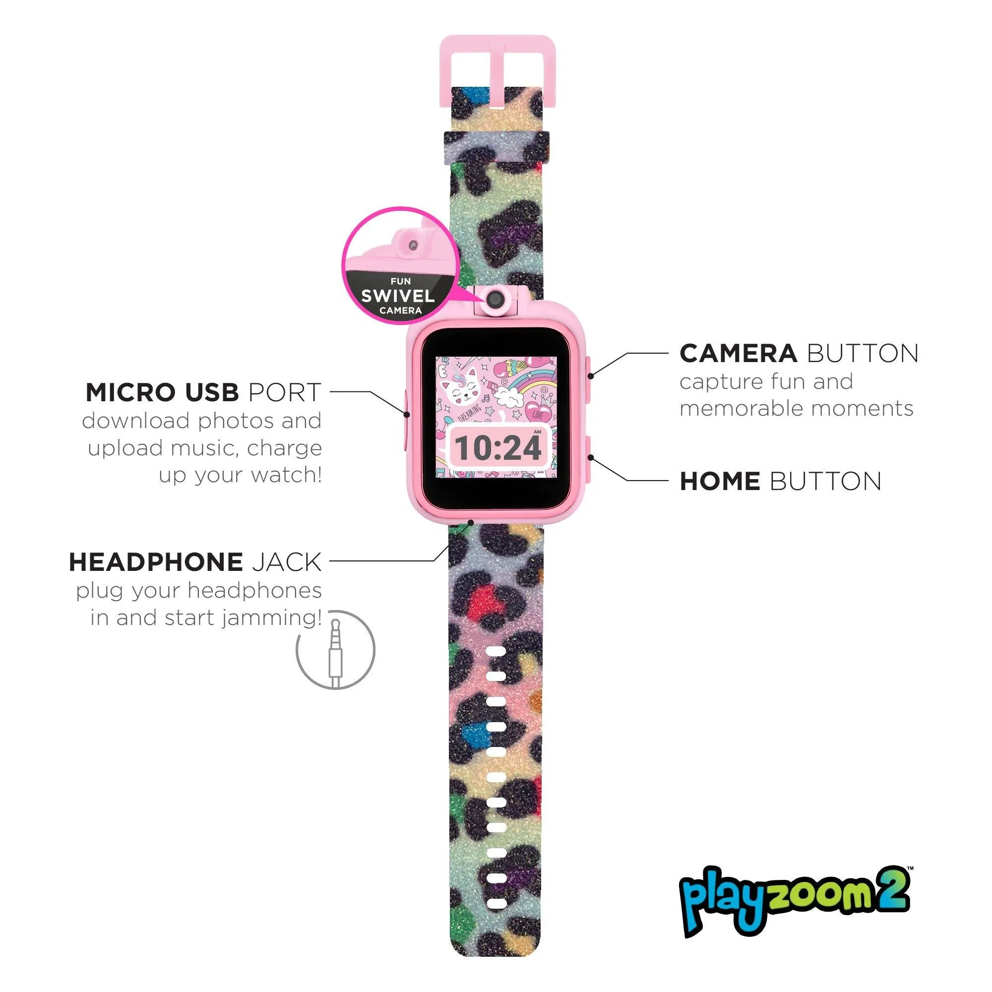 PlayZoom 2 Kids Smartwatch: Rainbow Leopard Print