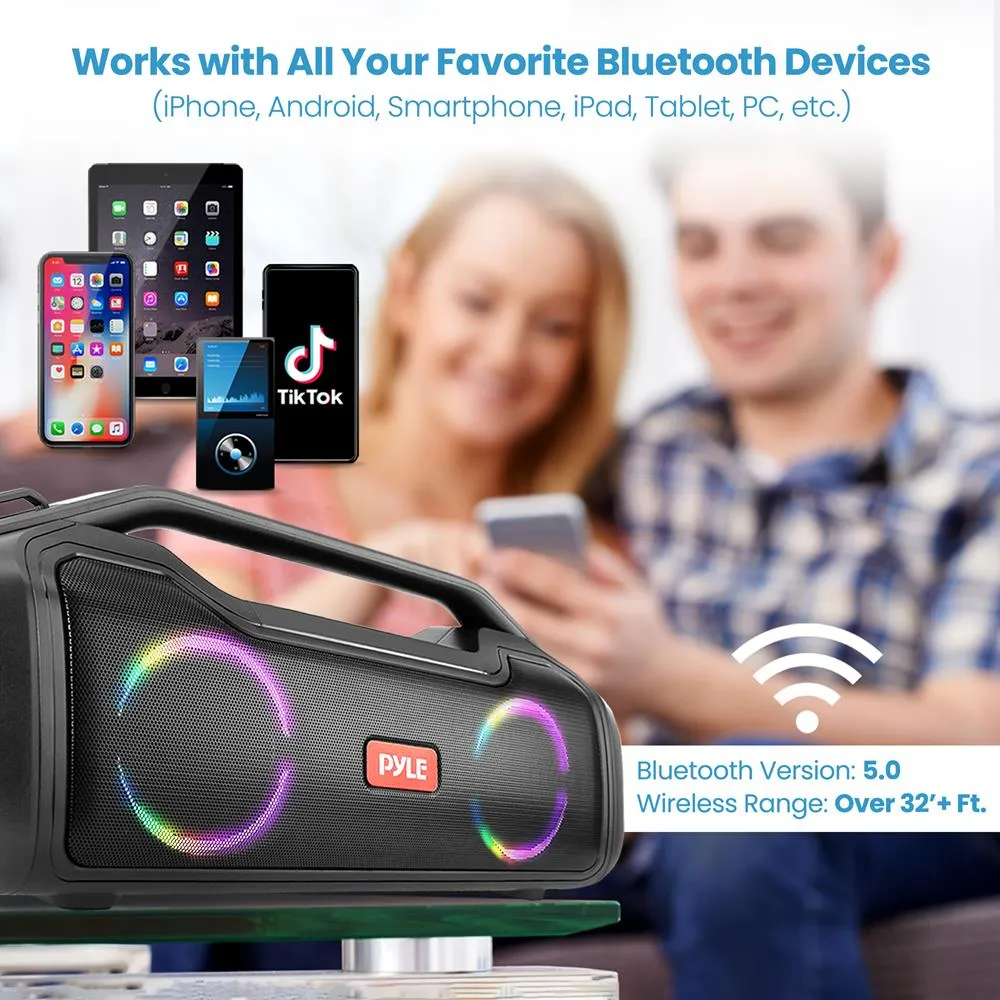 Portable Bluetooth Speaker System - 2 Channel Bt Speaker, Tws Function, Micro Sd Support, Rgb Lighting With Rechargeable Battery