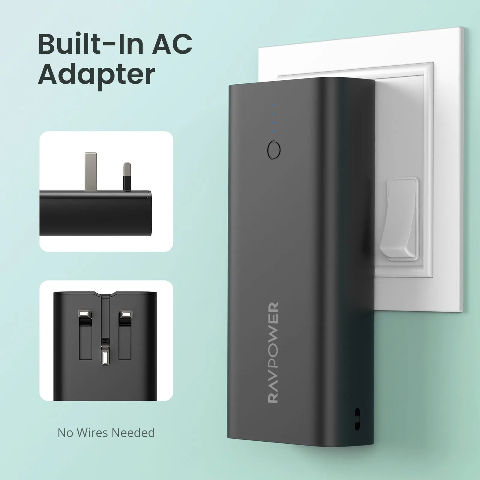 RAVPOWER 2in1 10000mAh Power Bank & Wall Charger - PB243