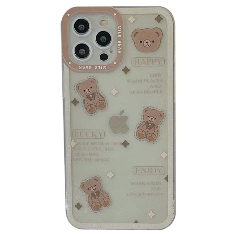 Retro chocolate bear art transparent Phone Case For iPhone