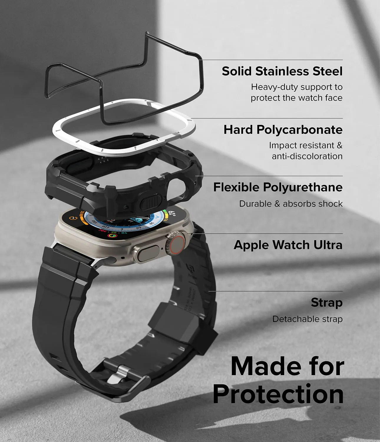 Ringke - Apple Watch Ultra 2 / 1 [Watch Band   Case] | Fusion-X Guard Series | Black (White Index)