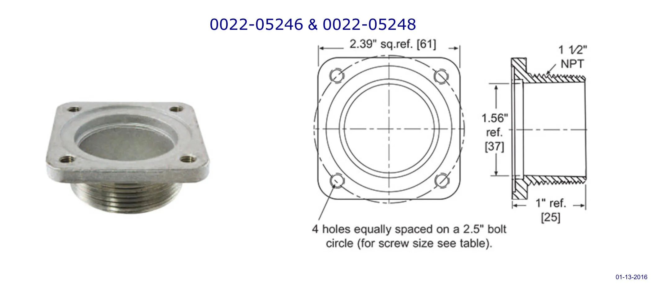 Rochester Gauges 0022-05246 2-1/2" Bolt Circle Adapter, 1-1/2” NPT