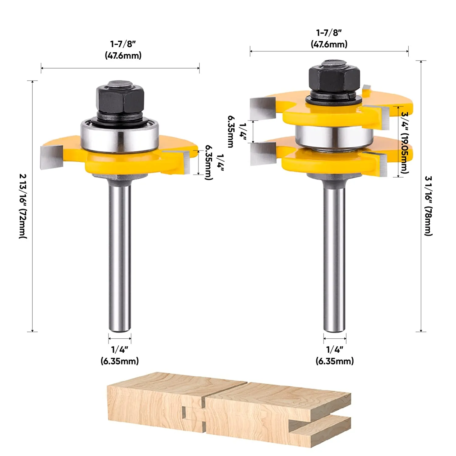 Router Bits Set, 1/4" Shank, Milling Cutter Tool, Adjustable Tongue & Groove Router Bit, for Woodworking